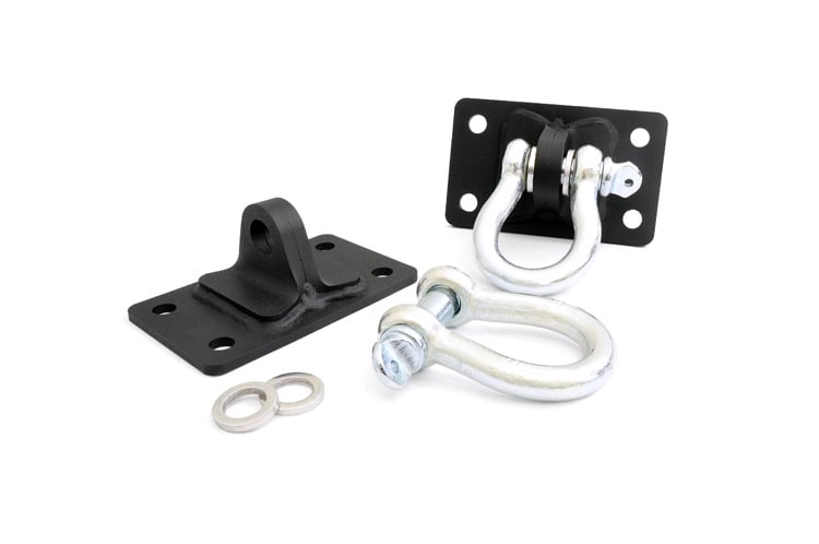 Jeep Wrangler D Ring Shackles and Mounts - Front - Rough Country - Stubby Winch - Black - '07-'18